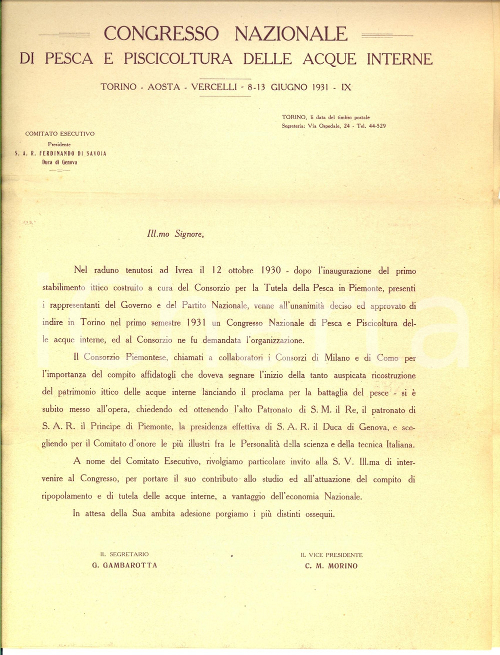 Documento originale, autentico 1931 TORINO Congresso Nazionale PESCA E PISCICOLTURA Invito e regolamento 1
