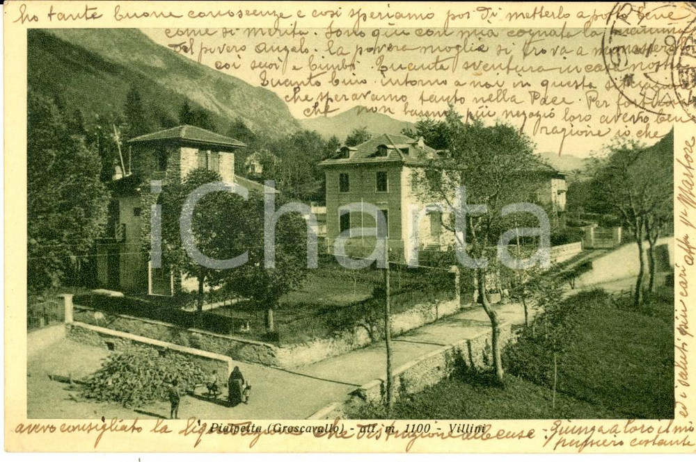 Cartolina originale da collezione 1943 PIALPETTA GROSCAVALLO TO Veduta con villini Cartolina ANIMATA FP 1