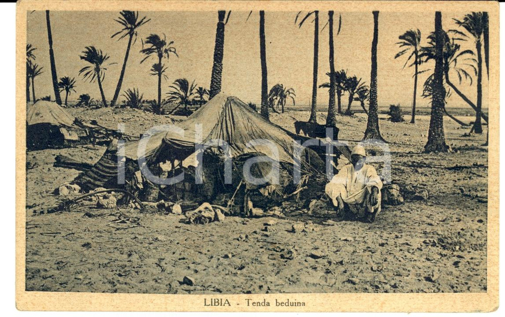 Cartolina originale da collezione 1940 PORTO BARDIA (LIBIA) Tenda beduina COSTUMI LIBICI *FP VG 1