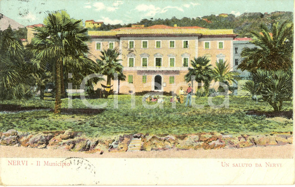Cartolina originale da collezione 1905 GENOVA NERVI Veduta esterna del Municipio Cartolina FP VG ANIMATA 1