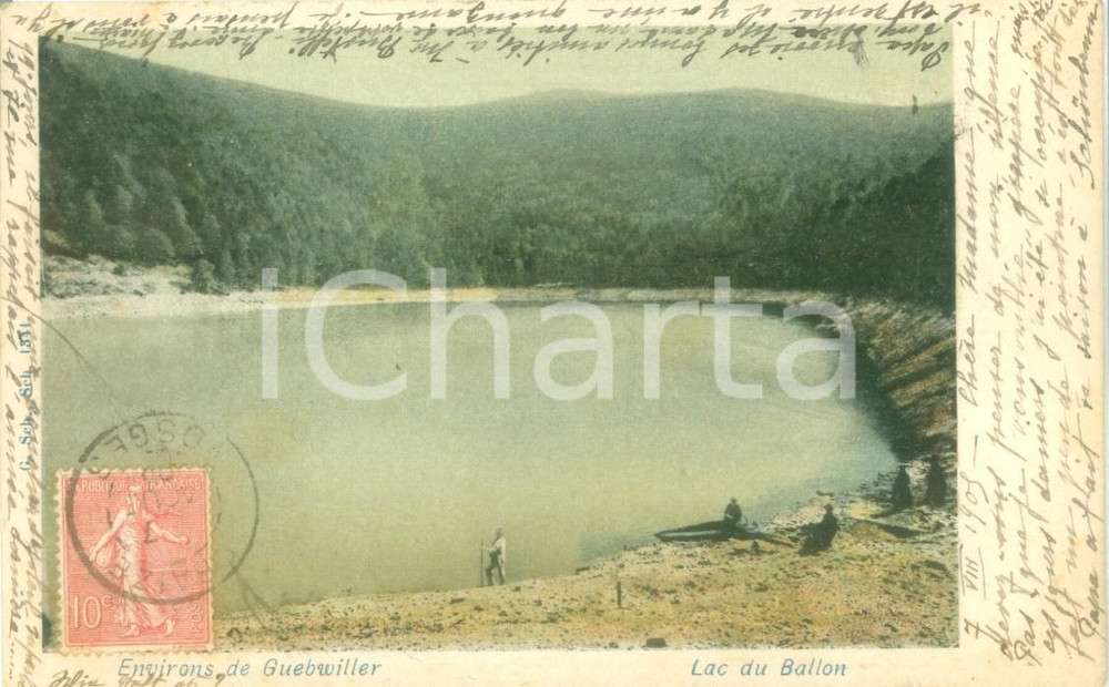 Cartolina originale da collezione 1905 GUEBWILLER FRANCE Pescatori al Lago di BALLON Cartolina FP VG 1