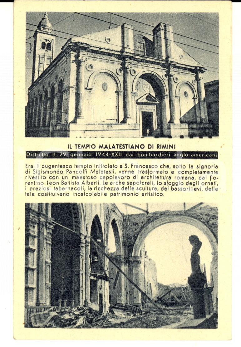 Cartolina originale da collezione 1944 PROPAGANDA RSI RIMINI Tempio Malatestiano distrutto dagli Alleati cartolina 1
