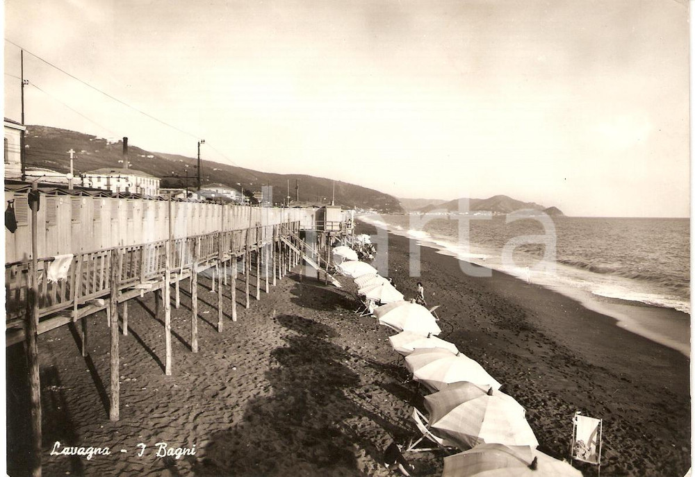 Cartolina originale da collezione 1952 LAVAGNA GE Panorama Bagni con ombrelloni Cartolina FG VG 1