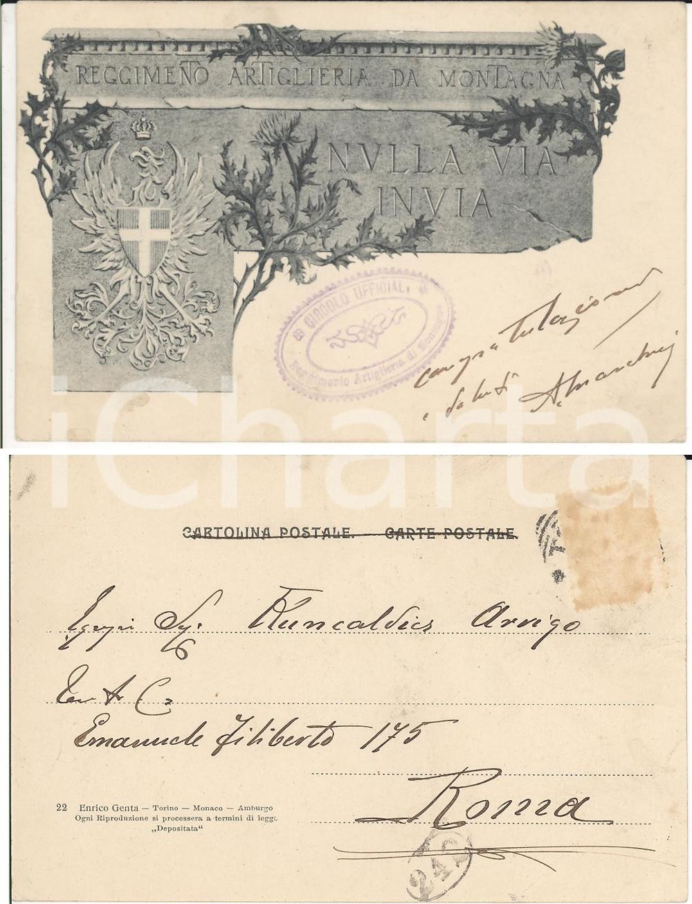 Cartolina originale da collezione 1905 Reggimento Artiglieria Montagna Arrigo RUNCALDIER 1