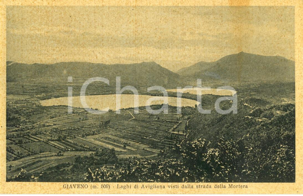 Cartolina originale da collezione 1937 GIAVENO TO I laghi di AVIGLIANA visti dalla strada della MORTERA FP NV 1