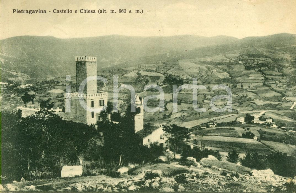 Cartolina originale da collezione 1936 VARZI PV Il Castello e la chiesa a PIETRAGAVINA Cartolina postale FP VG 1