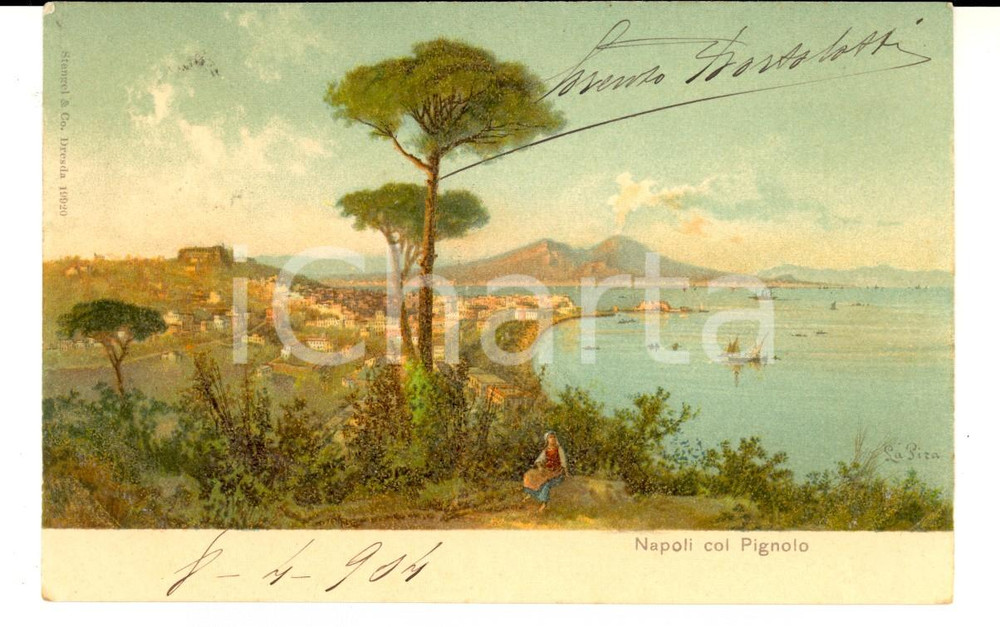 Autografo originale 1904 NAPOLI Il Pignolo Cartolina con autografo dott. Lorenzo BORTOLOTTI FP VG 1