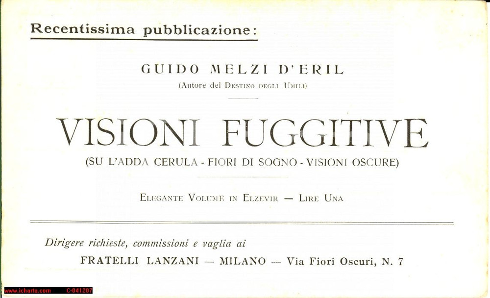 Cartolina originale da collezione 1905 MILANO Guido MELZI D'ERIL Visioni fuggitive FP NV 1