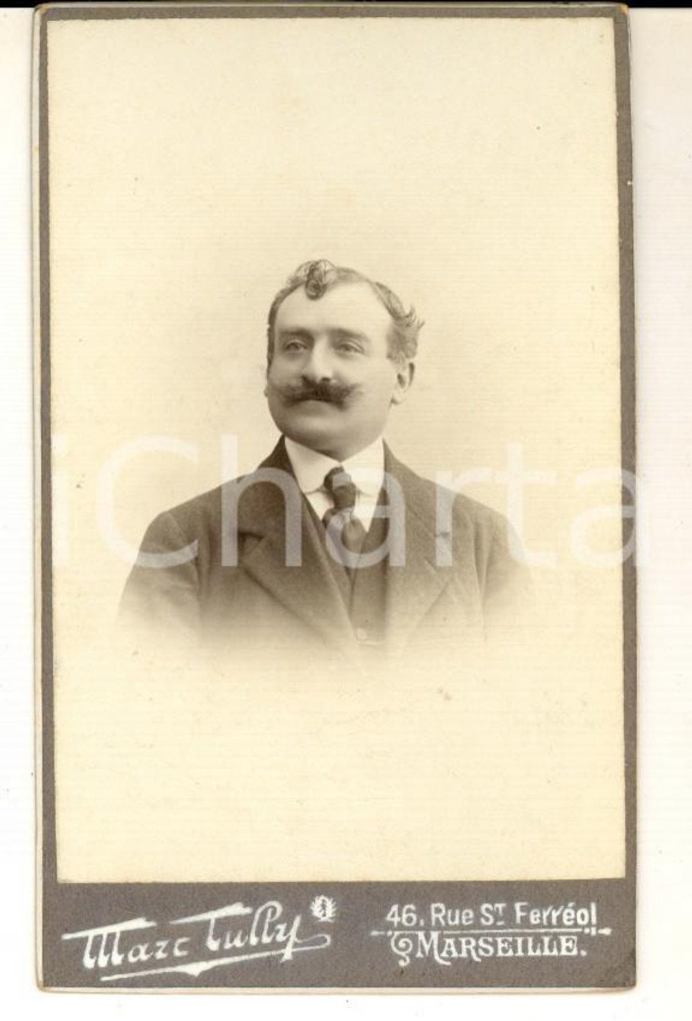 Fotografia d epoca originale 1900 ca MARSEILLE Ritratto maschile in abito scuro Fotografia Marc TULLY CDV 1