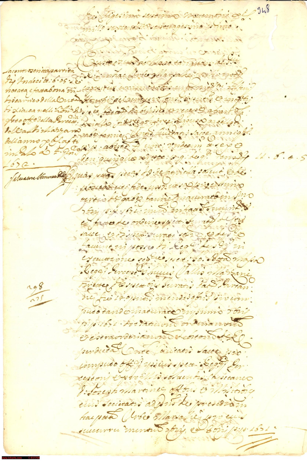 Manoscritto, lettera originale 1672 MARSALA Meli e Catinella pagano Gabella a Martinez 1