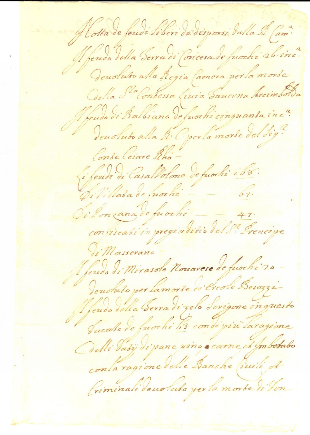 Documento originale, autentico 1700 ca AREA LOMBARDA Feudi liberi da disporsi dalla Regia Camera Documento 1