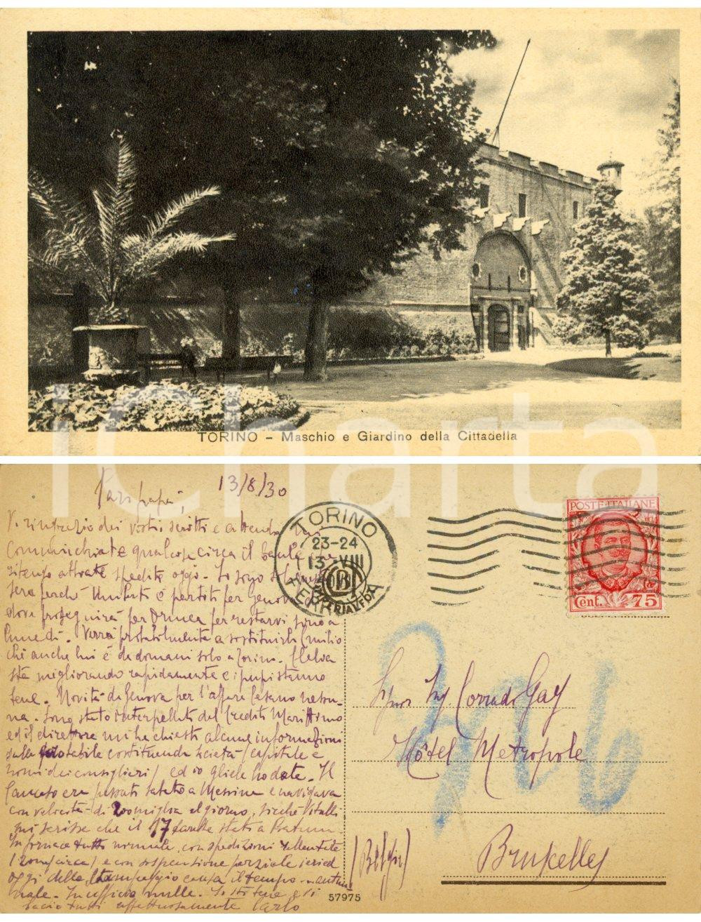 Autografo originale 1930 TORINO Giardino della Cittadella Cartolina all ing. Corrado GAY dal figlio 1