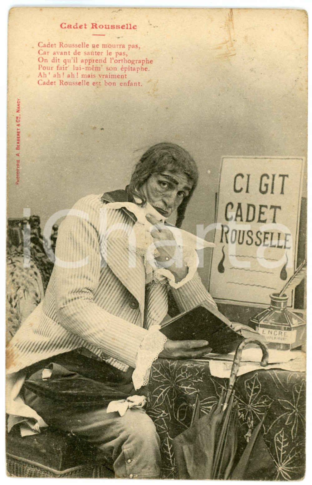 1904 FRANCE HUMOUR Cadet ROUSSELLE *Postcard A. BERGERET  Cartolina postale d'epoca, viaggiata.EDITORE: A. Bergeret - Nancy FAIR/discreto lievi macchie Formato: 9x14 cm originale e autentica 1