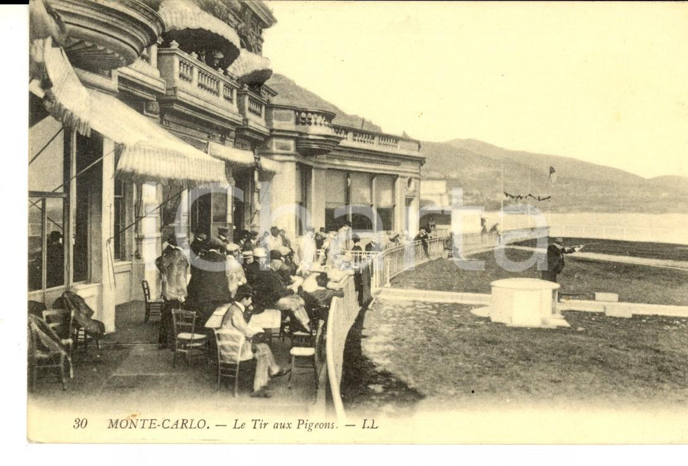 Cartolina originale da collezione 1911 MONTECARLO Le tir aux pigeons Carte postale VINTAGE ANIMEE 1