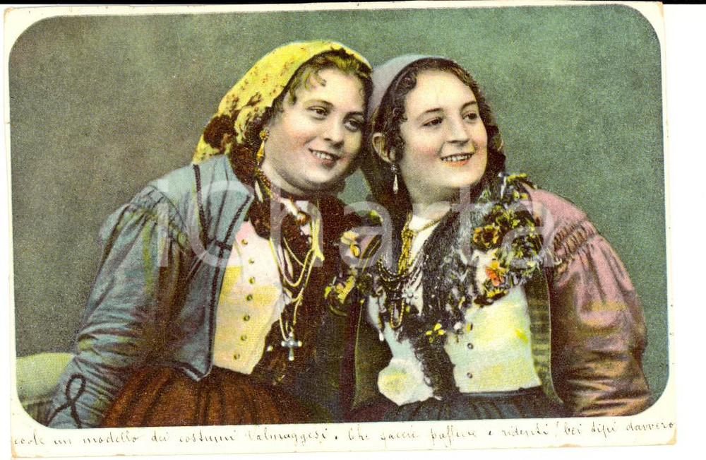 Cartolina originale da collezione 1906 SVIZZERA  COSTUMI VALLEMAGGIA  Coppia di donne Cartolina FP VG 1