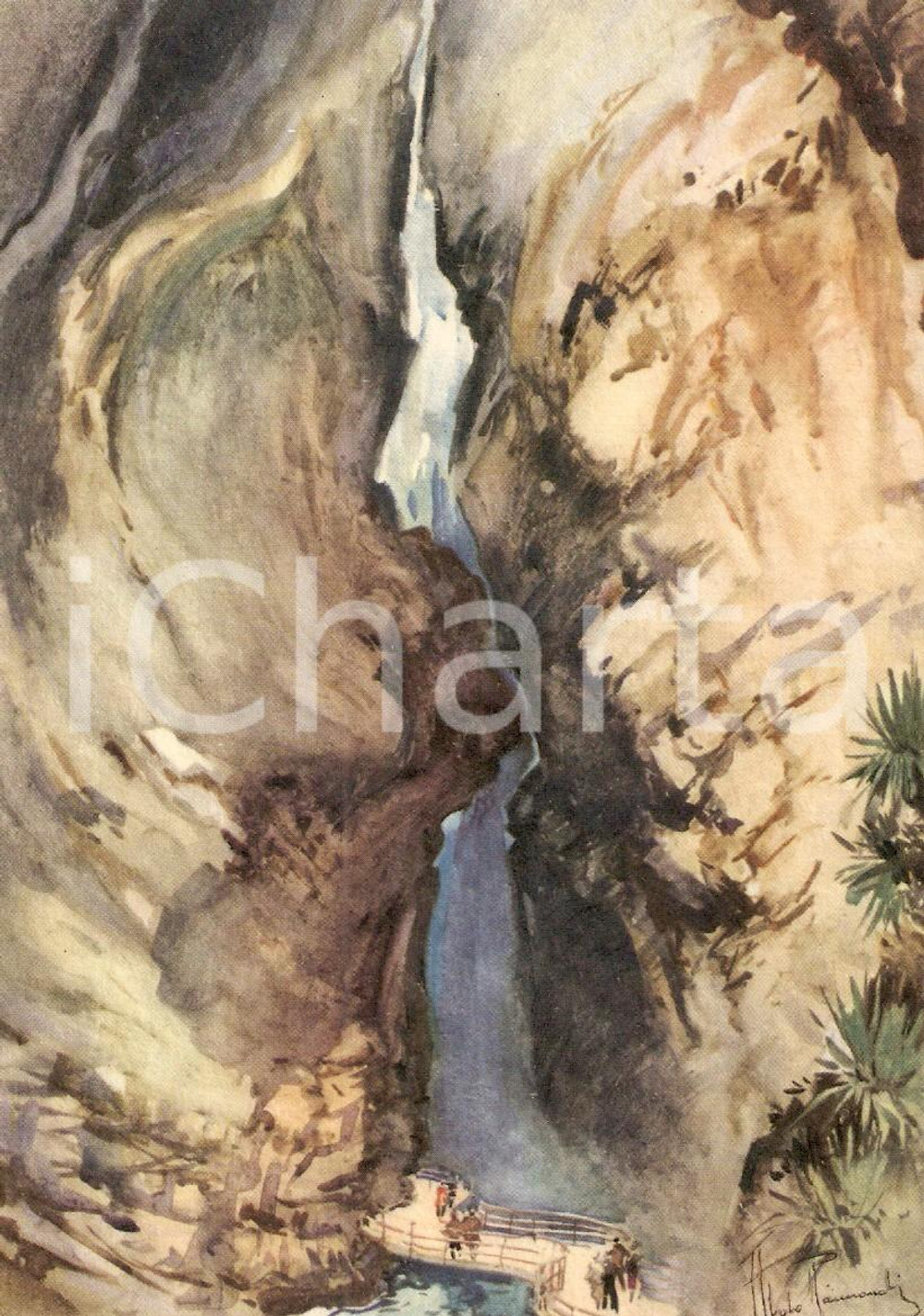 Cartolina originale da collezione 1960 ca RIVA DEL GARDA (TN) Cascata del VARONE Ill. Aldo RAIMONDI *Cartolina FG 1