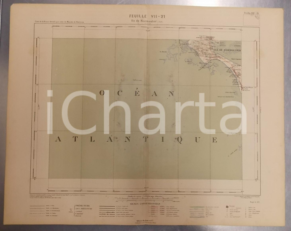 Stampa, bozzetto originale 1879 PARIS Atlas dÃ©partement de la VENDEE   Carte de l ILE DE NOIRMOUTIER SUD 1