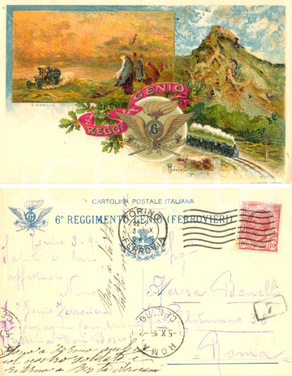 Cartolina originale da collezione 1916 WW1 Cartolina 6Â° Reggimento GENIO FERROVIERI ILLUSTRATA FP VG 1