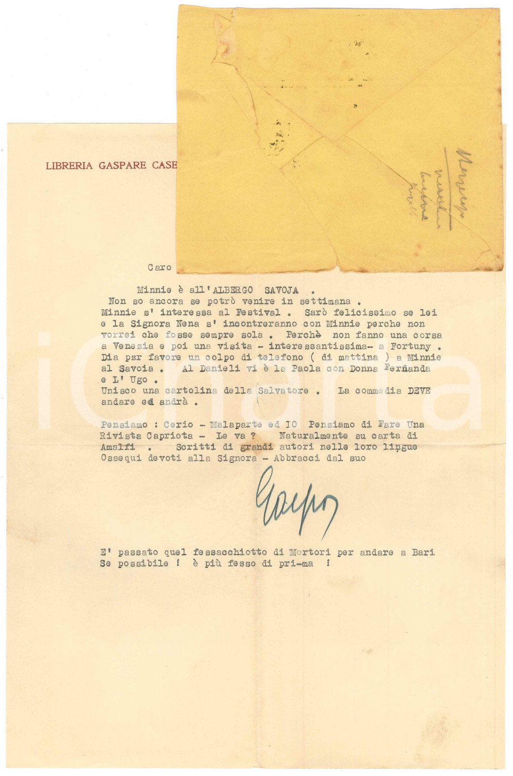 Autografo originale 1932 NAPOLI Gaspare CASELLA progetta una rivista capriota Autografo 1