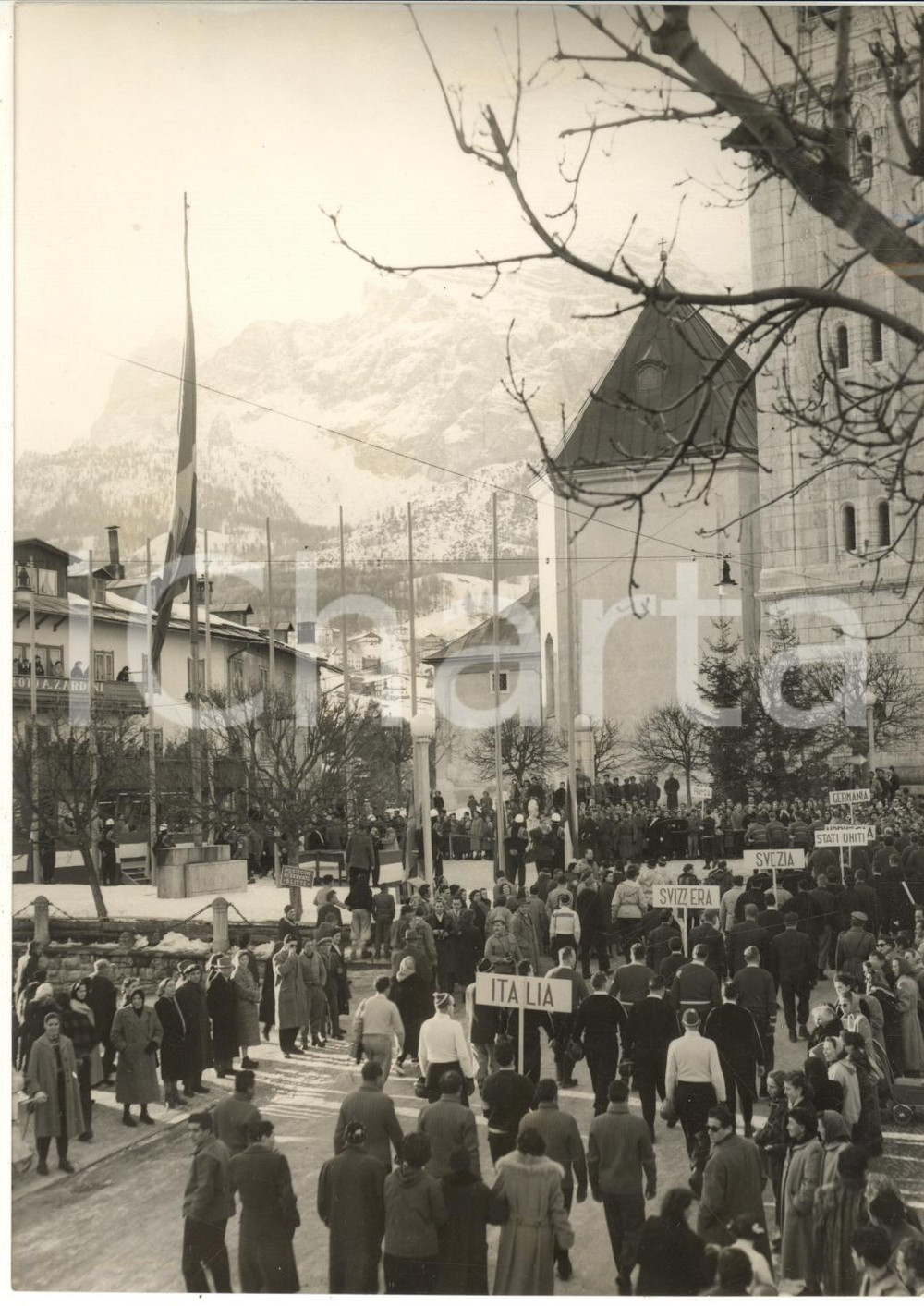 1954 CORTINA D'AMPEZZO Mondiali di BOB - Squadre alla cerimonia di inaugurazione
