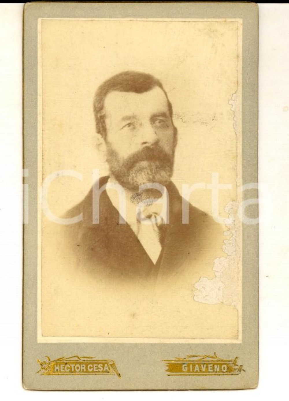 Fotografia d epoca originale 1890 ca GIAVENO TO Ritratto maschile con la barba Foto Hector CESA CDV 1