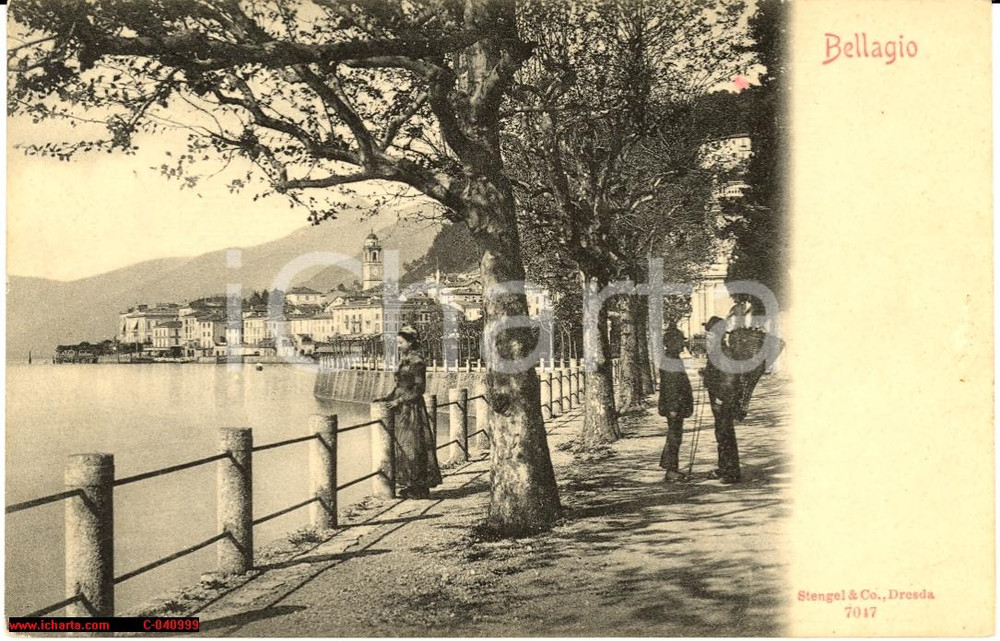 Cartolina originale da collezione 1900 BELLAGIO CO Passeggiata sul lago Cartolina postale 1