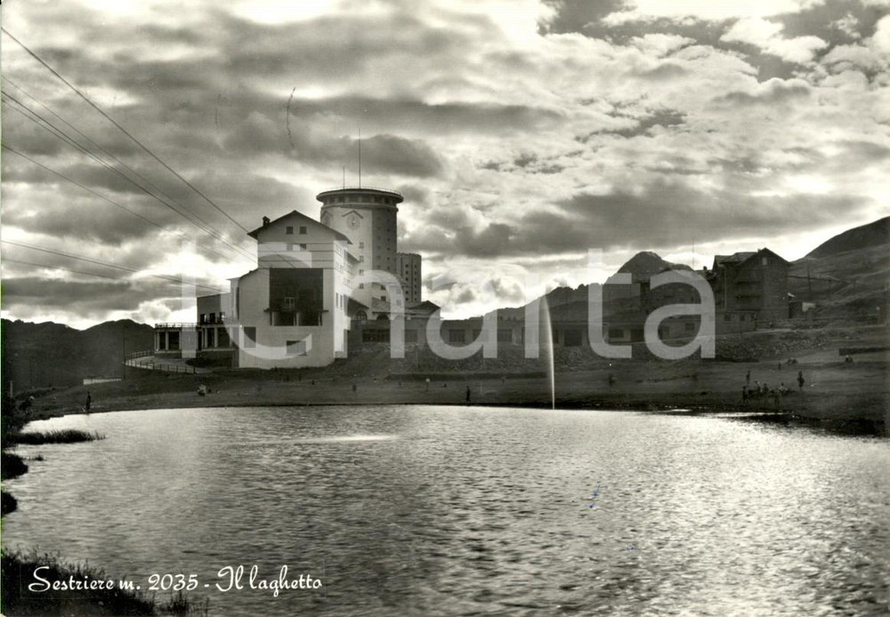 Cartolina originale da collezione 1961 SESTRIERE TO Laghetto e stazione partenza funivia Cartolina ANIMATA VG 1