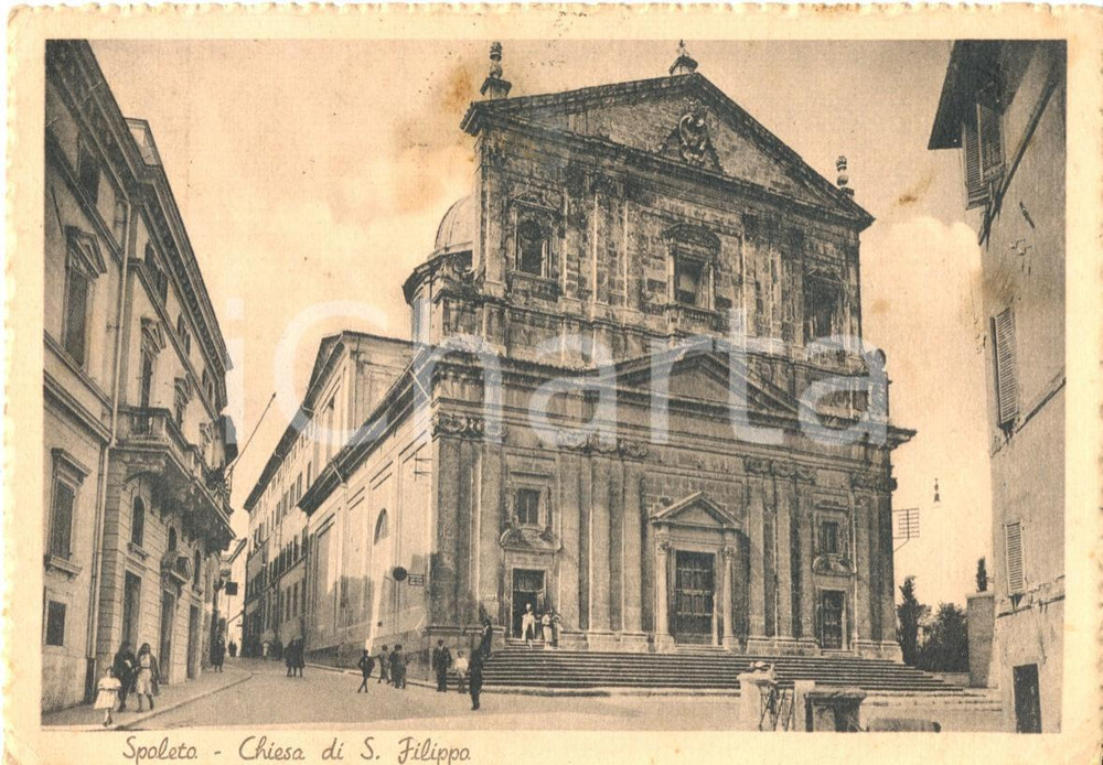 Cartolina originale da collezione 1941 SPOLETO (PG) Scorcio della Chiesa di San Filippo *Cartolina animata FG VG 1
