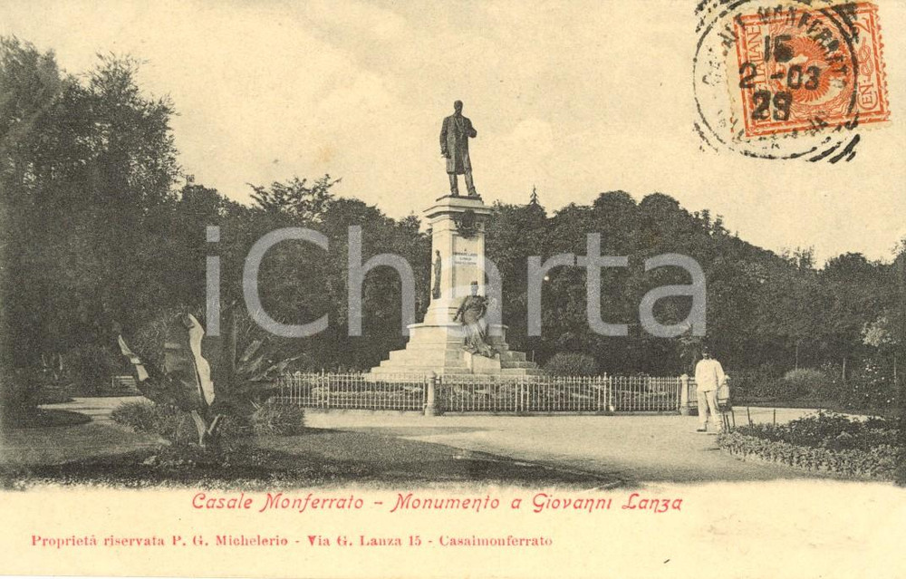 Cartolina originale da collezione 1903 CASALE MONFERRATO (AL) Monumento a Giovanni LANZA *Cartolina FP VG 1