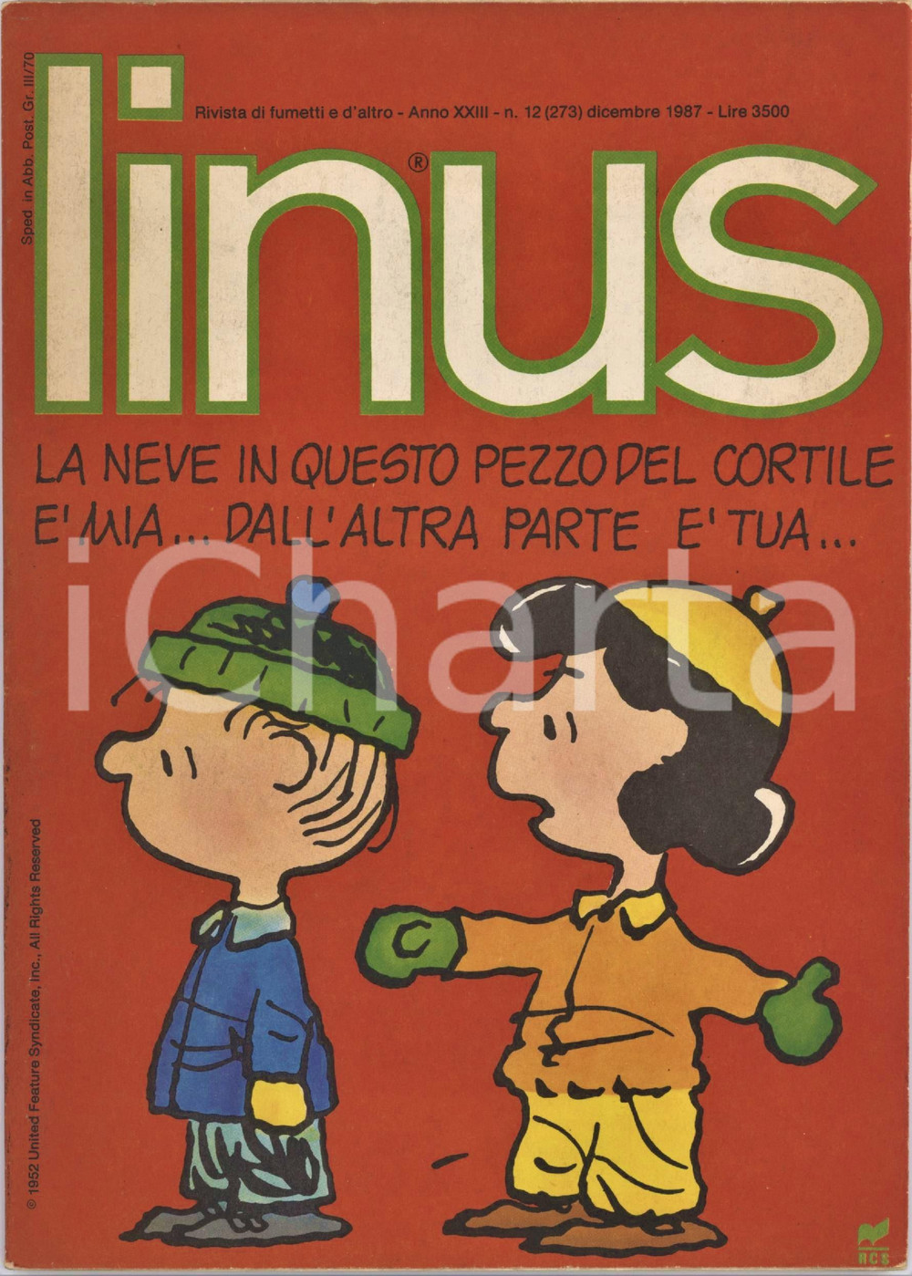 1987 LINUS Agrippine di BRETÃ‰CHER - Bristow di DICKENS *FUMETTI Anno XXIII n. 12 Rivista originale d'epoca, illustrata.PAGINE: 146 GOOD/buono ma tracce d'uso Formato: 15x21 cm originale e autentica 1