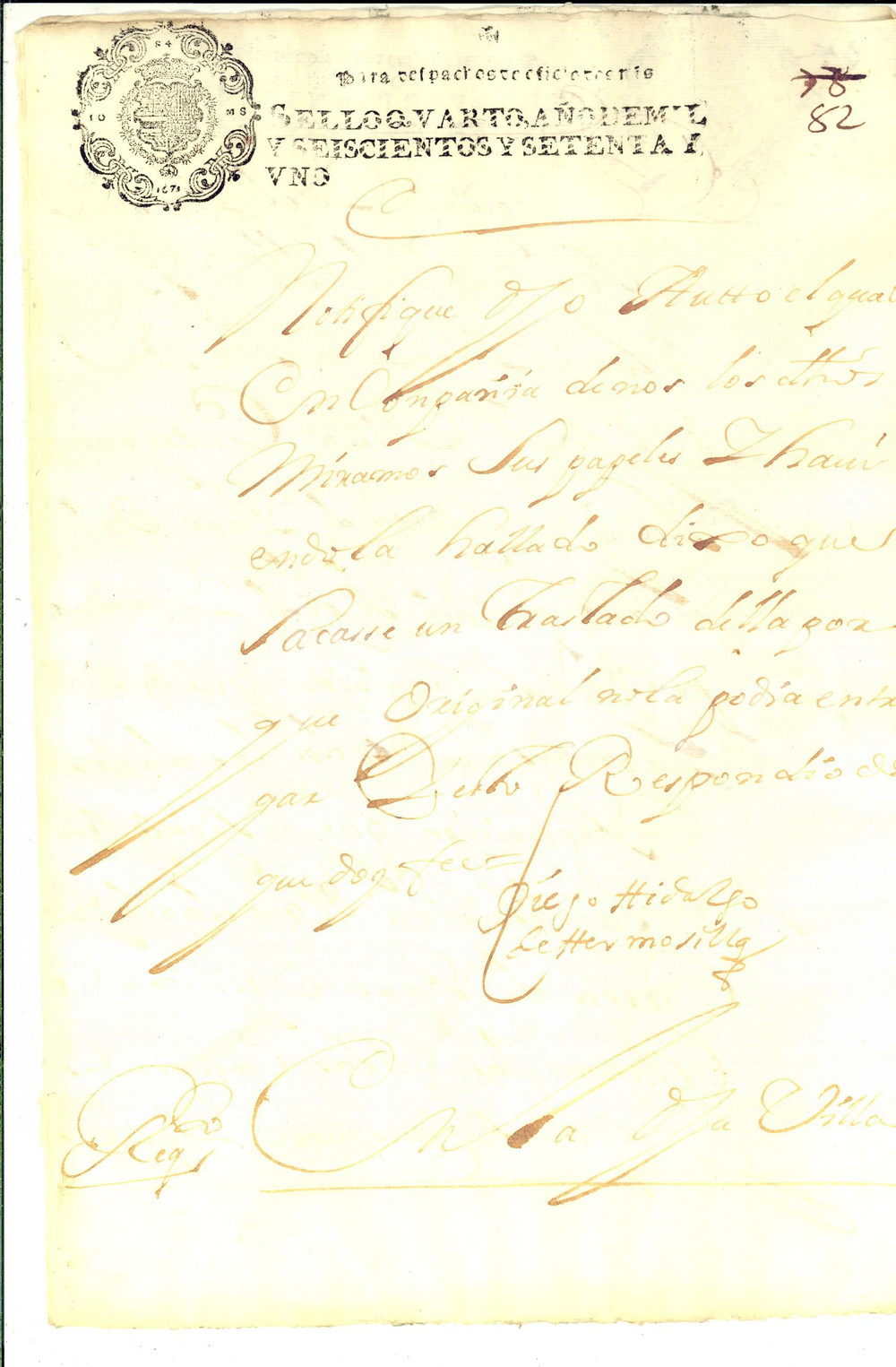 Documento originale, autentico 1671 CUENCA ESPANA Notificacion carta de pago posidente Francisco ZAPATA 1