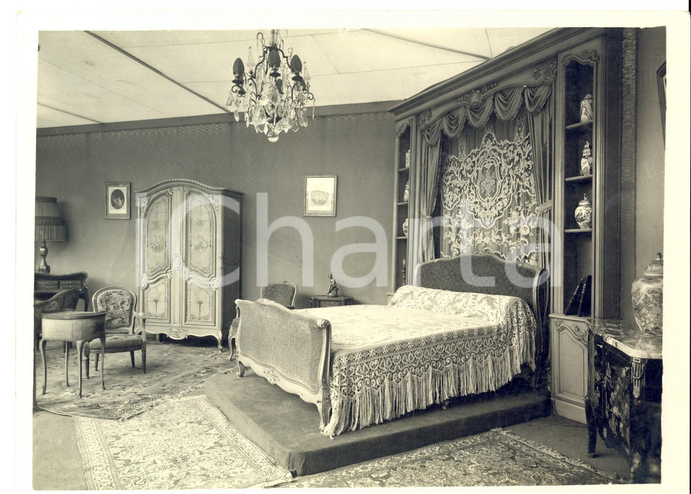 Fotografia d epoca originale 1950 ca FRANCE ARREDAMENTO Camera da letto di una dimora storica Foto 24x18 1