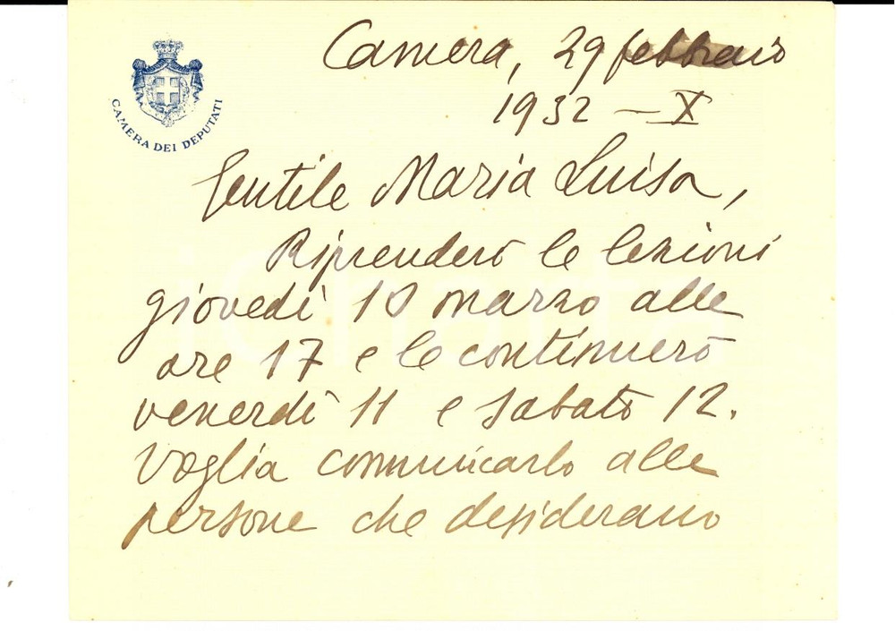 Autografo originale 1932 ROMA On. Paolo ORANO riprende lezioni universitarie AUTOGRAFO 1