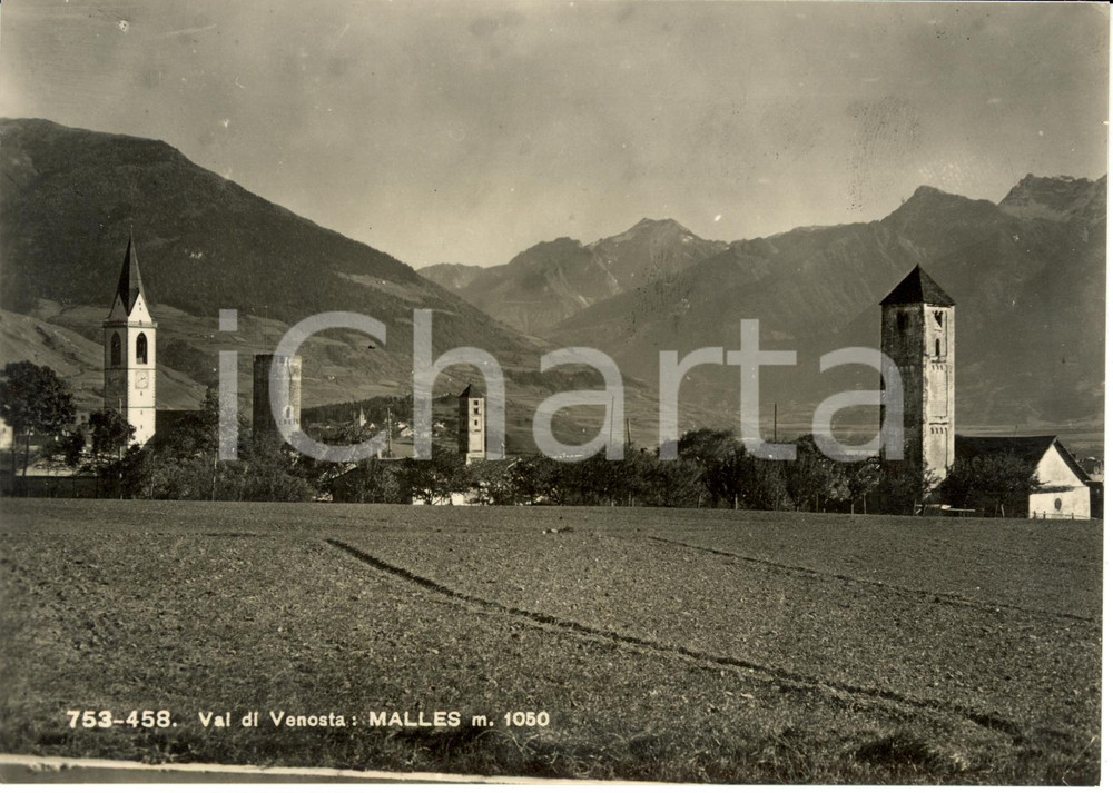 Cartolina originale da collezione 1950 ca MALLES BZ Veduta del paese con VALLE DI VENOSTA Cartolina FG NV 1