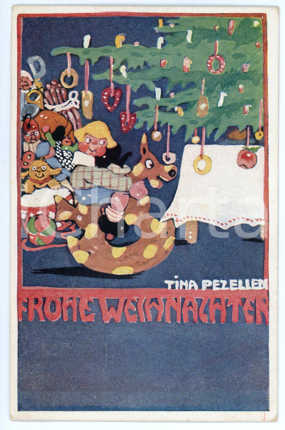 1926 GERMANY Artist Tina PEZELLEN - Frohe Weihnachten - Postcard Cartolina postale d'epoca, illustrata, viaggiata. GOOD/buono  Formato: 9x14 cm originale e autentica 1