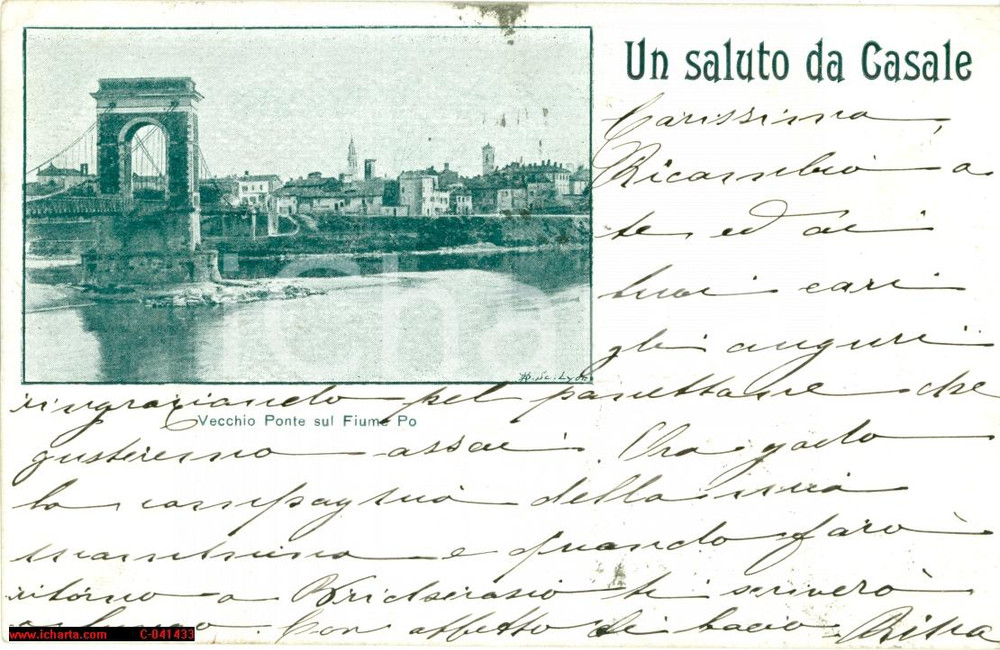 Cartolina originale da collezione 1920 circa CASALE MONFERRATO (AL) L'antico ponte sul PO 1