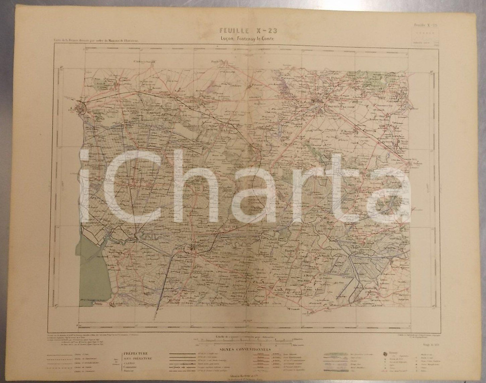 Stampa, bozzetto originale 1879 PARIS Atlas département de la VENDEE   Carte de LUÇON FONTENAY LE COMTE 1