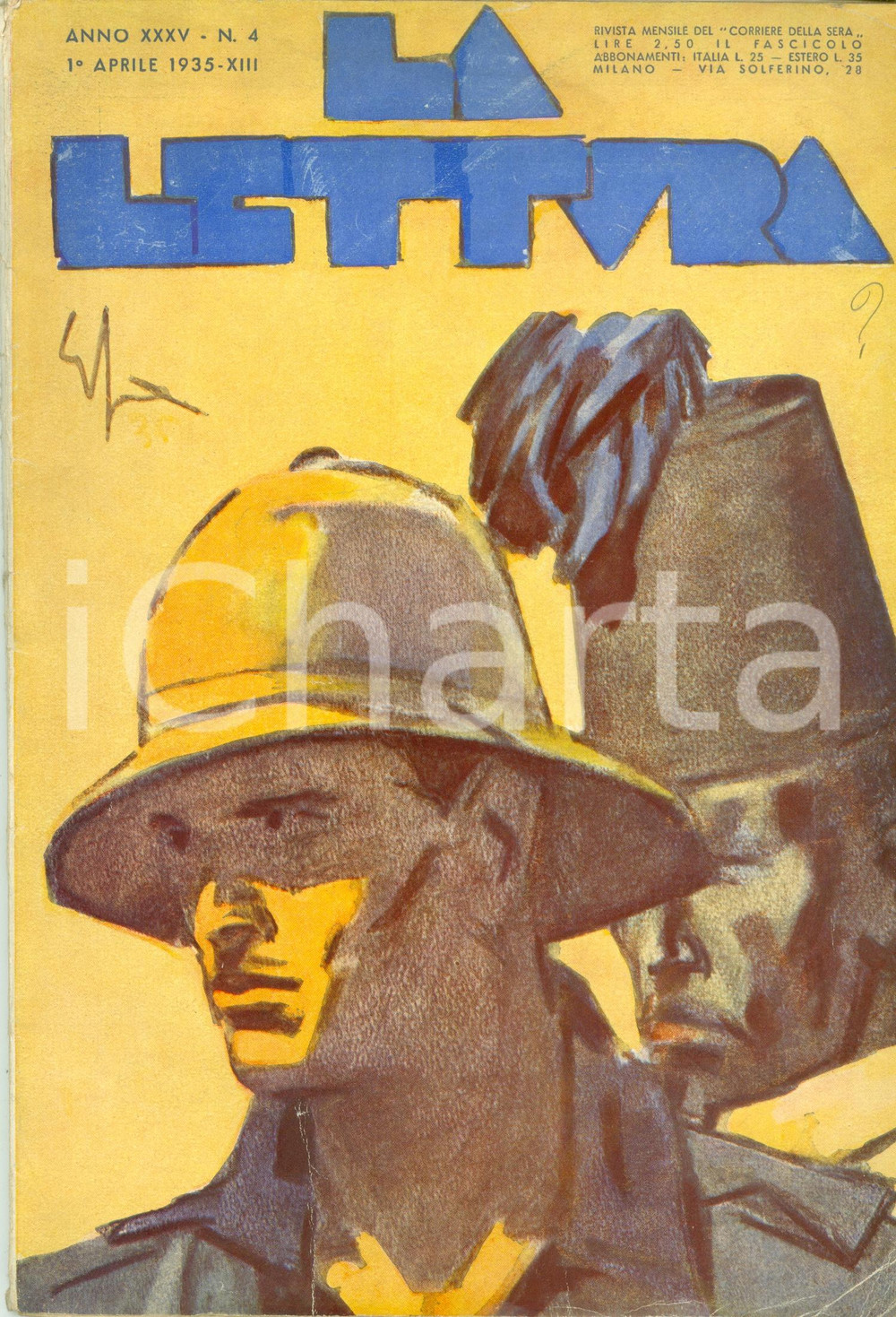 Giornale, rivista storica 1935 LA LETTURA Orio VERGANI Continente senza sedie ILLUSTRATO A COLORI 1