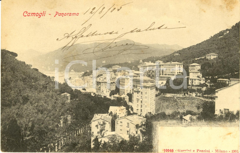 Cartolina originale da collezione 1905 CAMOGLI GE Veduta panoramica della cittadina Cartolina FP VG 1