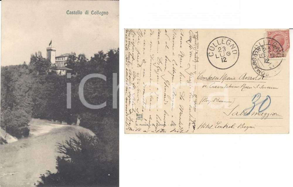 Autografo originale 1912 COLLEGNO (TO) Veduta del castello *Autografo Alberto CAVALCHINI GAROFOLI 1