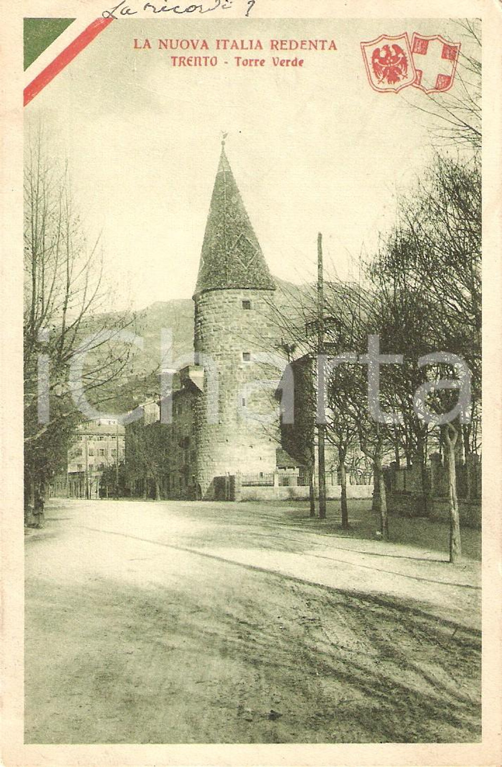 Cartolina originale da collezione 1917 TRENTO - NUOVA ITALIA REDENTA Torre Verde *Cartolina FP NV 1