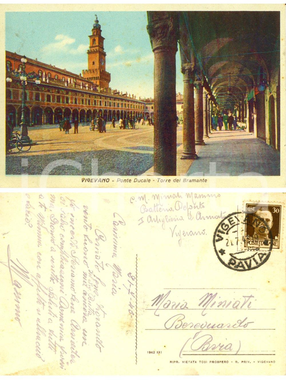 Autografo originale 1943 VIGEVANO PV Ponte Ducale Cartolina conte Massimo MINIATI alla sorella 1