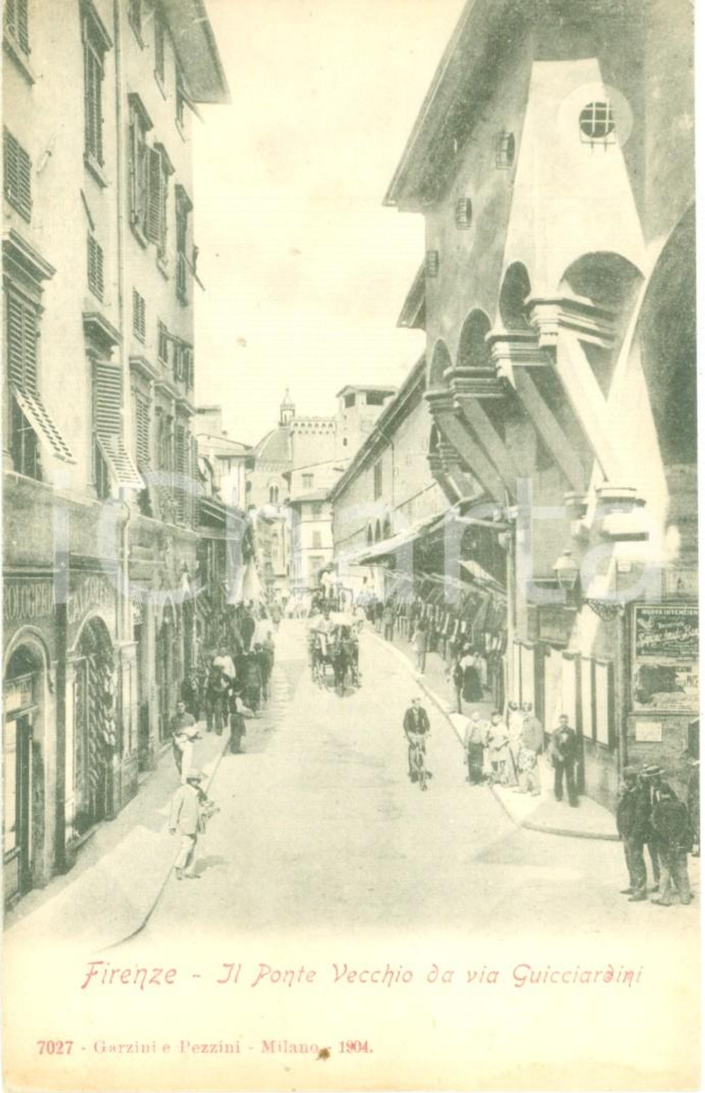 Cartolina originale da collezione 1904 FIRENZE Calessi sul Ponte Vecchio da Via GUICCIARDINI *Cartolina FP VG 1