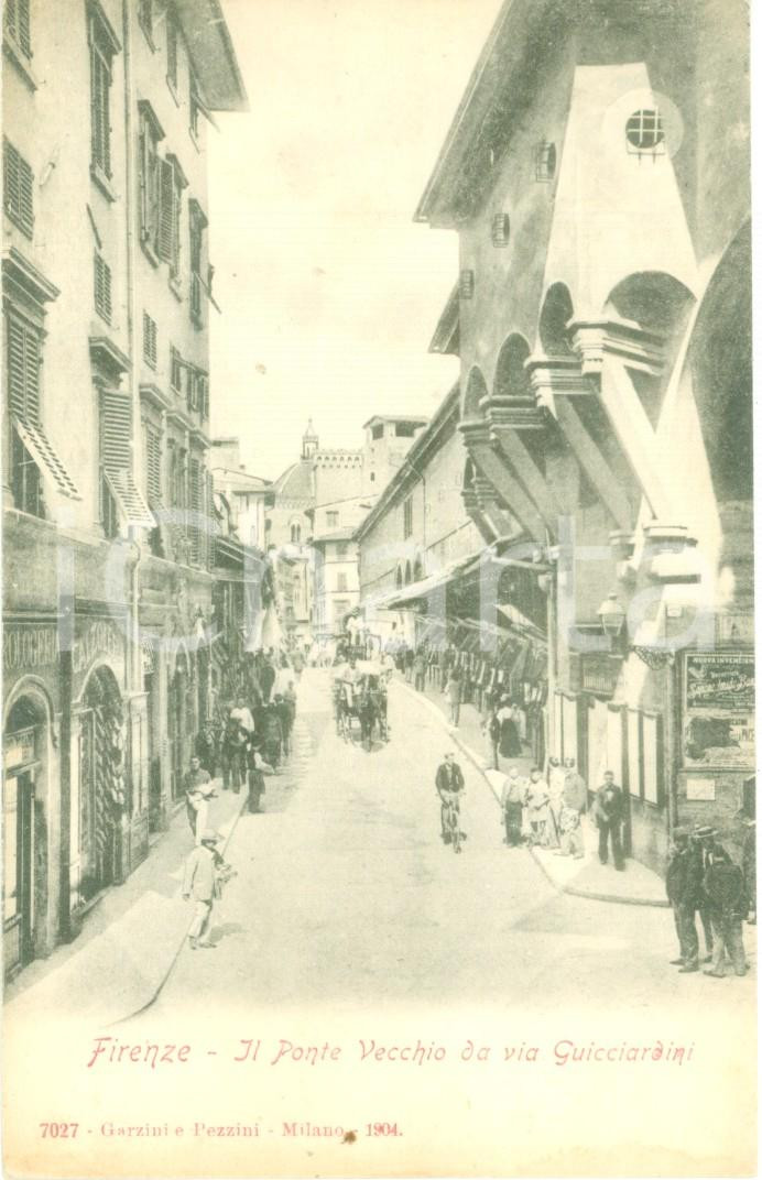 Cartolina originale da collezione 1904 FIRENZE Calessi sul Ponte Vecchio da Via GUICCIARDINI Cartolina FP VG 1