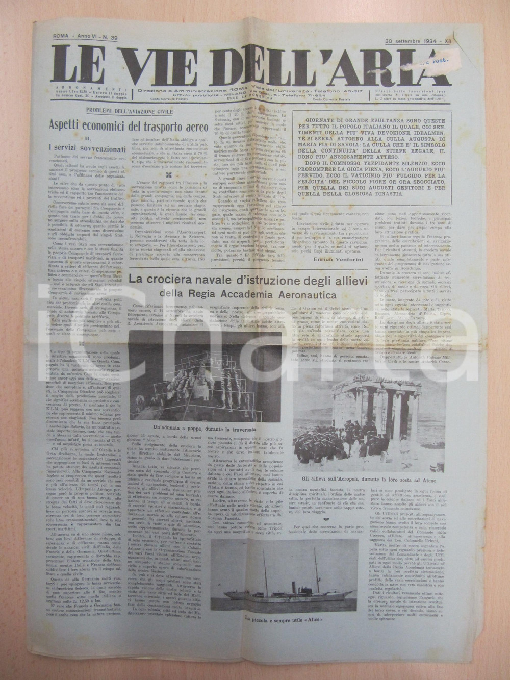 Giornale, rivista storica 1934 LE VIE DELL ARIA Crociera di istruzione ACCADEMIA AERONAUTICA Giornale 1
