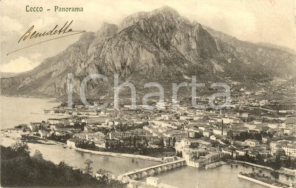 Cartolina originale da collezione 1910 LECCO Panorama della cittÃ  e del Lago di COMO *Cartolina FP VG 1
