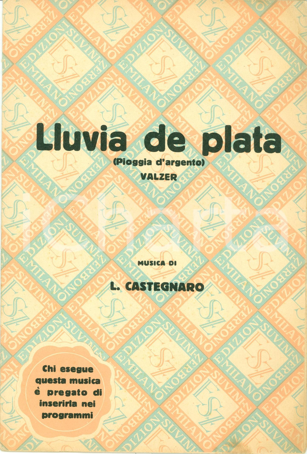 Oggetto da collezione cartaceo 1931 Lola CASTEGNARO Valzer Lluvia de plata SPARTITO 1