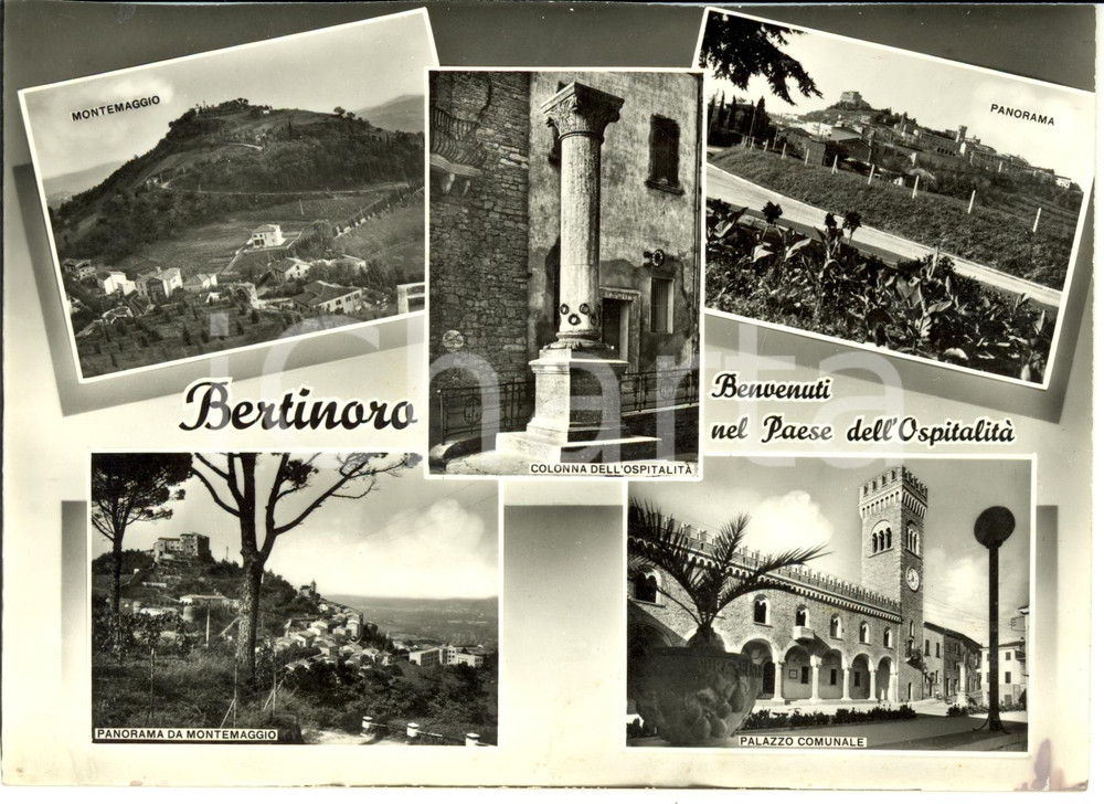 Cartolina originale da collezione 1950 ca BERTINORO FC Vedutine con Colonna dell OSPITALITA  Cartolina FG NV 1