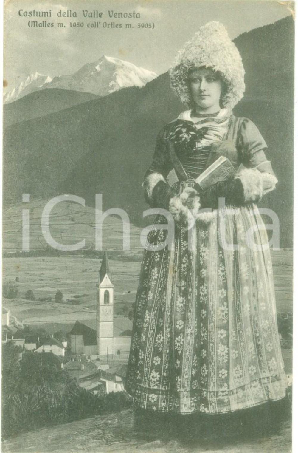 Cartolina originale da collezione 1935 ca MALLES VENOSTA (BZ) Donna in costume tipico valligiano *Cartolina FP VG 1