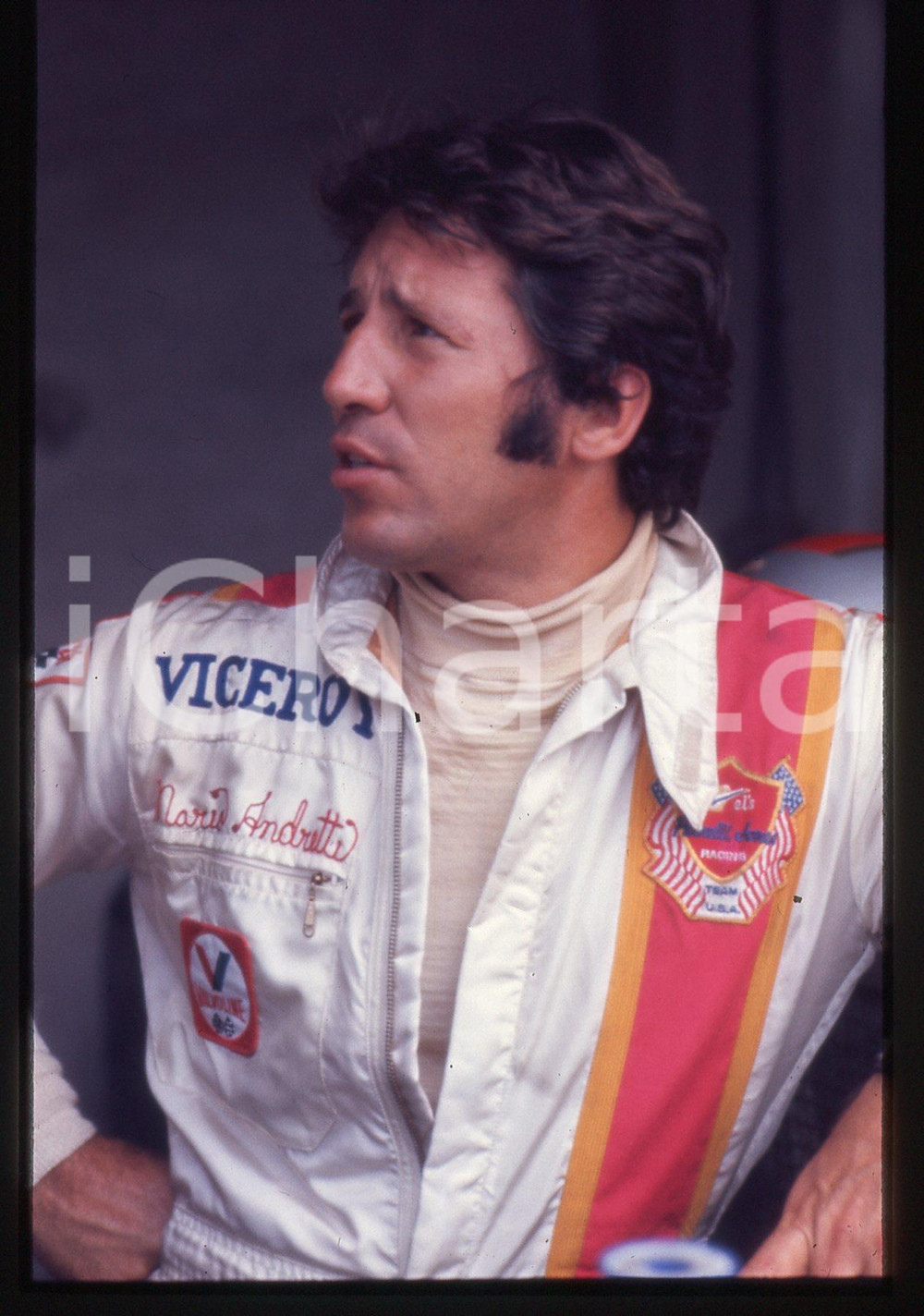 35mm vintage slide* 1974 GP MONZA Mario ANDRETTI scuderia PARNELLI ai box